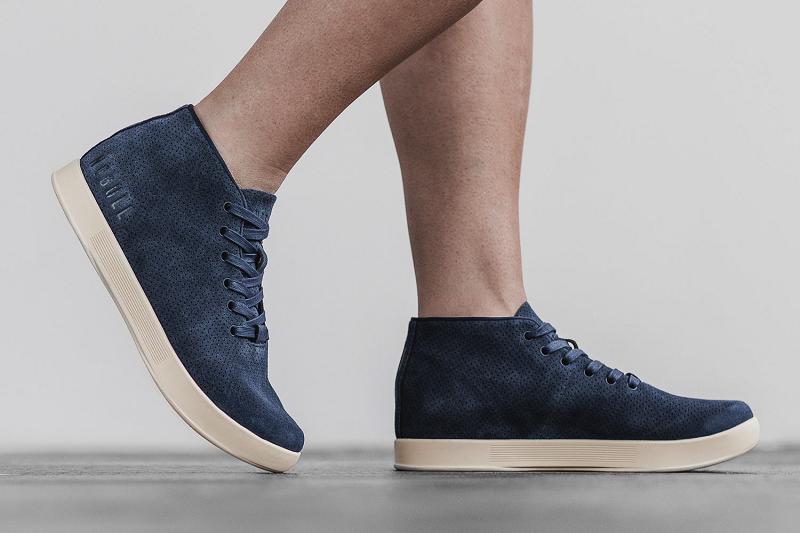 Navy Nobull Ivory Suede Mid Women's Trainers | CA O2017K